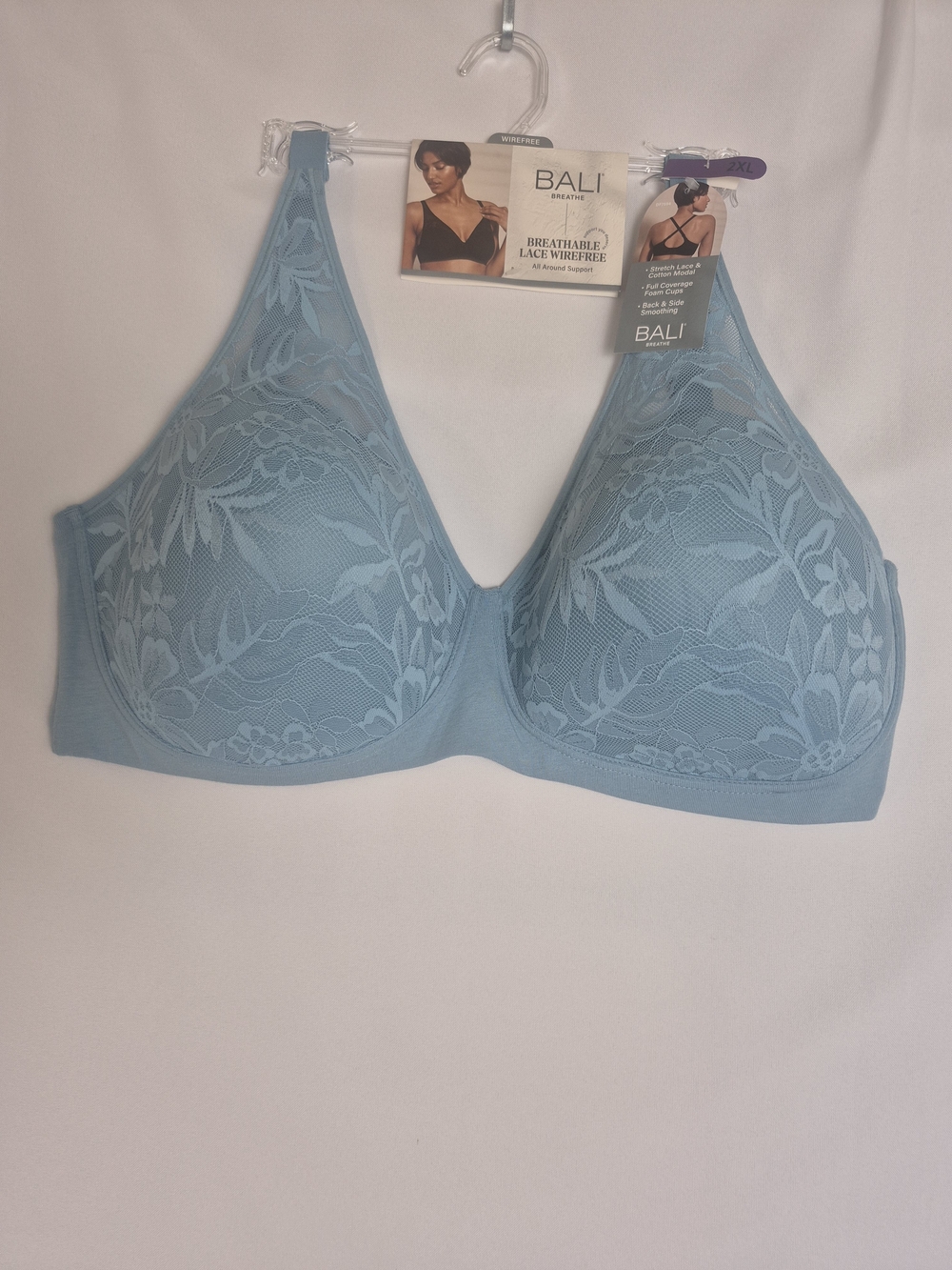 Bali Women’s Lace Wirefree Bra in Light Blue